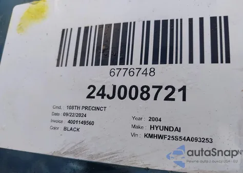 2004 Hyundai Sonata z USA, uszkodzony, nr VIN KMHWF25S54A093253